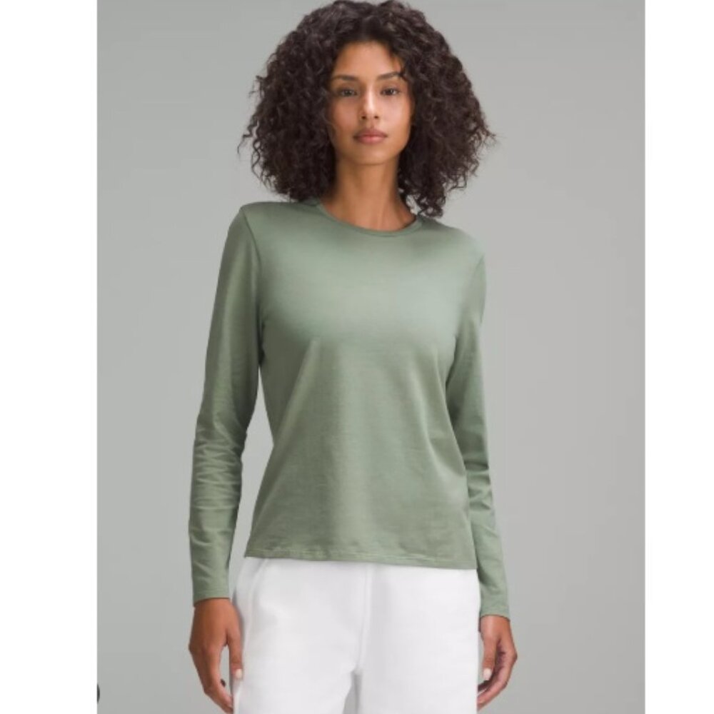 Lululemon Organic Cotton Crewneck Long-Sleeve Shirt, green | Small